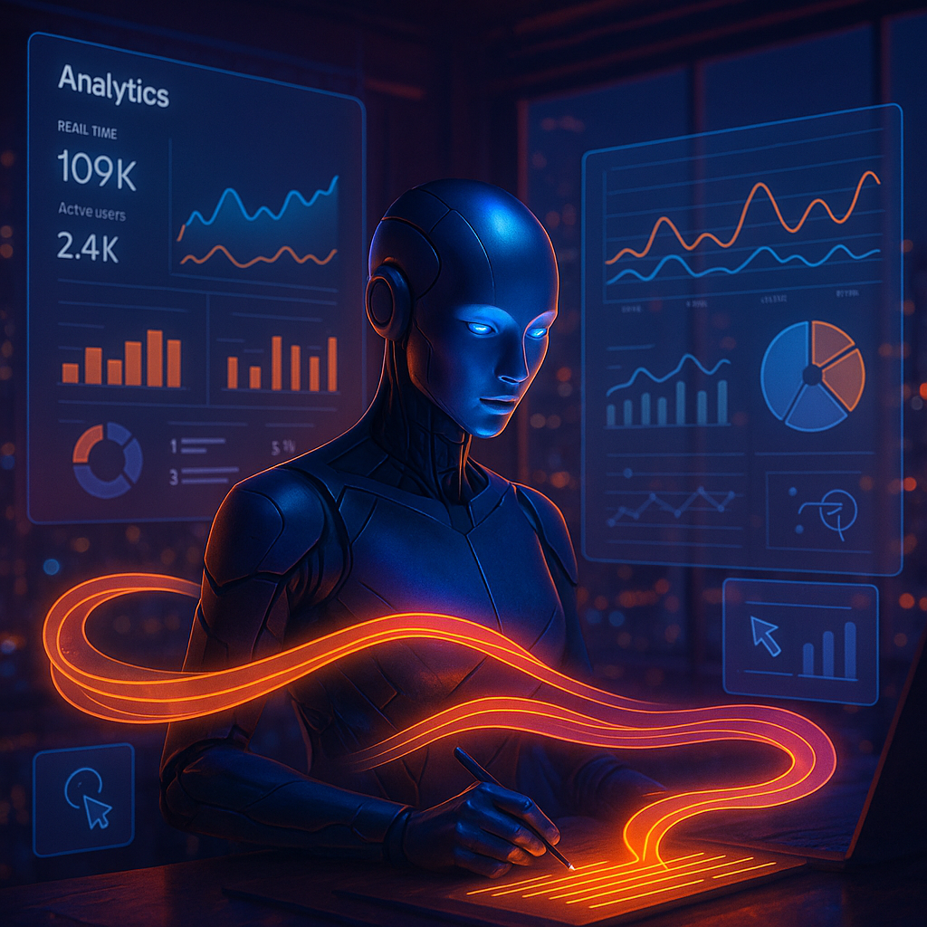 AI analyzing data on digital screens