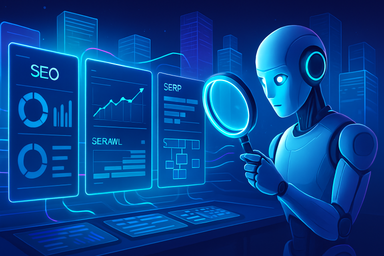 Robot analyzing SEO and search engine data