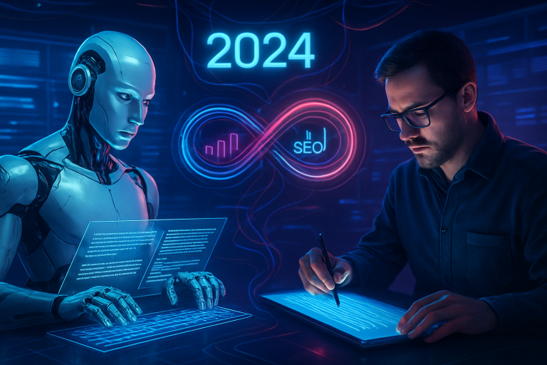 AI and human collaborating in digital environment 2024.