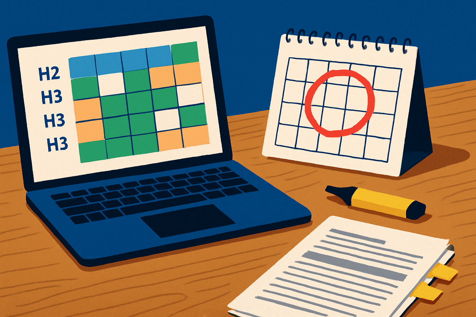Laptop with calendar and notes on desk