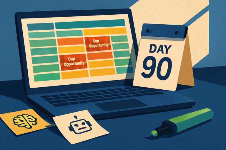 Laptop with calendar and robot drawing.