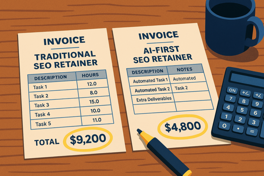 Comparison of traditional and AI-first SEO invoices